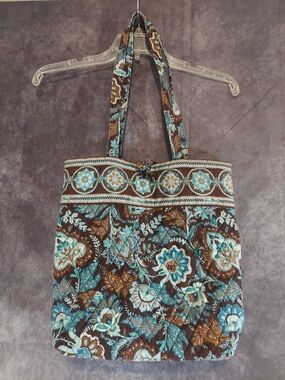 Vera Bradley Shoulder Tote Bag Java Blue Paisley Retired Quilted Toggle Clasp VG